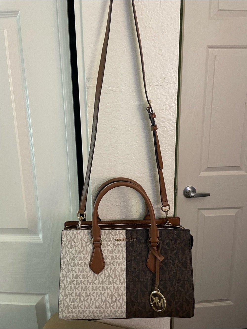 Michael Kors Two-Tone Brown and Cream Signature Satchel
